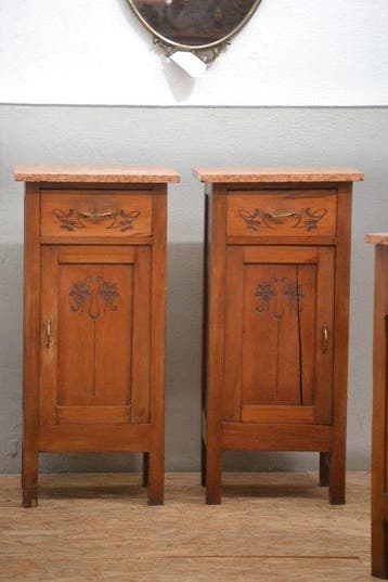 Table de chevet - Bois, Marbre, Métal - Chevets antiques