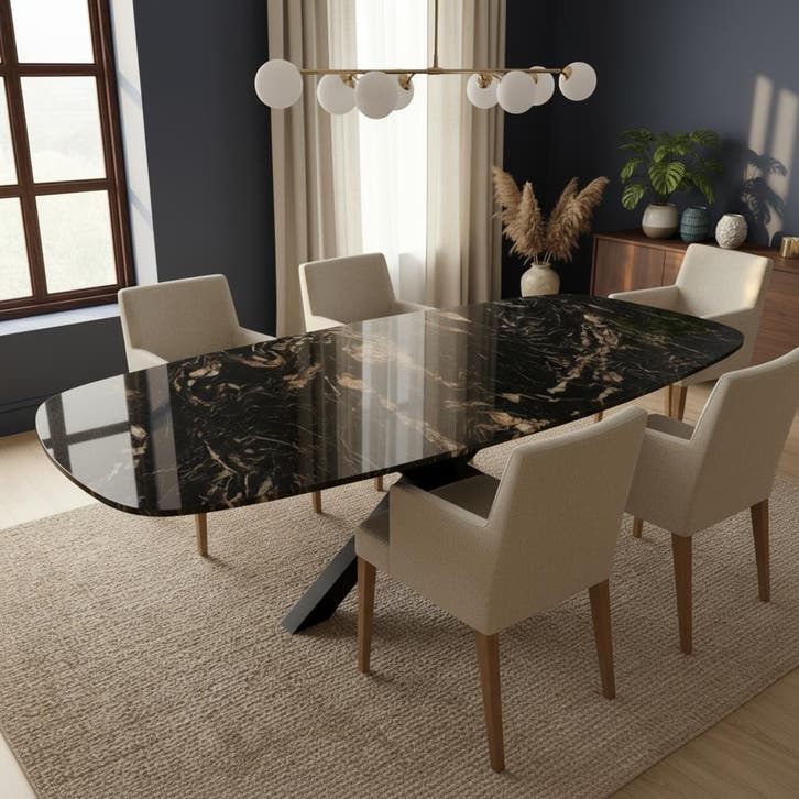 Cosmic Black Eetkamertafel  Deens Ovaal 200x100, Huis en Inrichting, Tafels | Eettafels