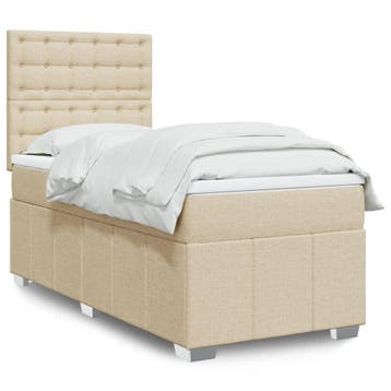 vidaXL Boxspring met matras stof crèmekleurig 100x200 cm, Verzenden, Nieuw