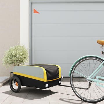 vidaXL Fietstrailer 30 kg ijzer zwart en geel, Verzenden, Nieuw