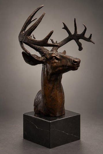 sculptuur, Groot bronzen XXL hertensculptuur met imposant, Antiek en Kunst