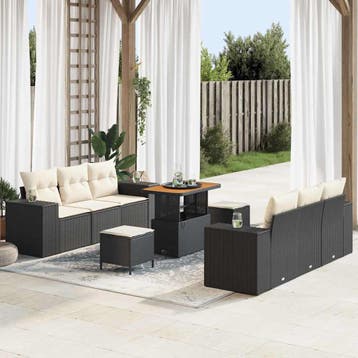 vidaXL Tuinbank Set Zwart en Crème Poly Riet, Verzenden, Nieuw