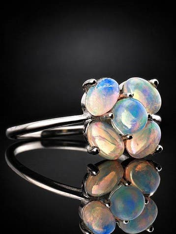 Bague Opale Five - Argent sterling 925 - Bijou floral coloré