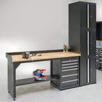 Datona Werkbank 200 cm 3 kast deuren 1 kast lades bamboe -, Doe-het-zelf en Bouw, Werkbanken, Ophalen of Verzenden, Nieuw