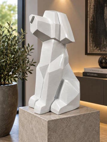 Beeld, white dog in origami modern - 50 cm - polyresin