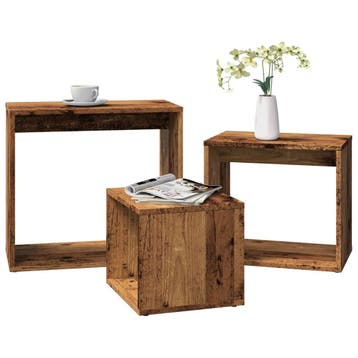 vidaXL 3-delige Tafeltjesset bewerkt hout oud houtkleurig, Verzenden, Nieuw