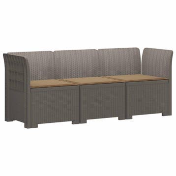 vidaXL 3-Zits Tu bank met Kussens Rattan Look PP Lichtgrijs, Verzenden