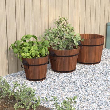vidaXL Plantenbakset houten emmer 3-delig massief vurenhout, Verzenden, Nieuw