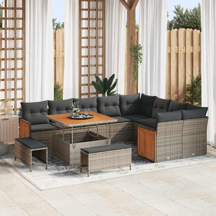vidaXL Tuinbank Set 13 st 11-Aantal zitplaatsen Grijs poly, Jardin & Terrasse, Ensembles de jardin, Envoi