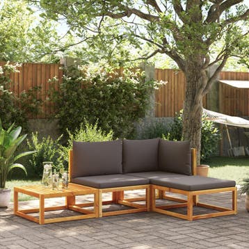 vidaXL 4-delige tuinbankset met kussens acaciahout & rotan, Verzenden, Nieuw
