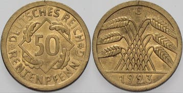 50 Rentenpfennig 1923 G Kleinmunten Weimarer Republik Wei..., Verzenden