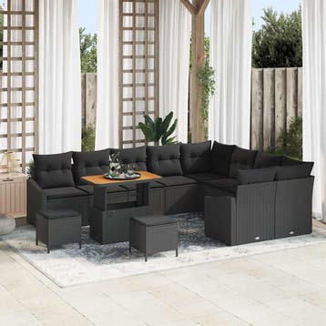vidaXL Tuinbank Set 12 st 7-Aantal zitplaatsen Zwart Poly, Verzenden, Nieuw