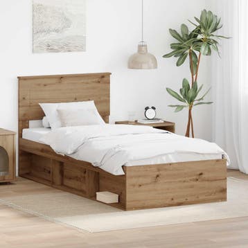 vidaXL Bedframe Ambachtelijk Eiken 90 x 200 cm Bewerkt hout, Verzenden, Nieuw