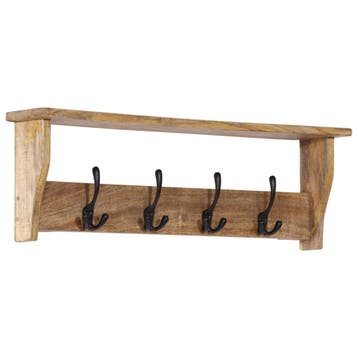 vidaXL Wandkapstok met 4 haken massief mangohout, Verzenden