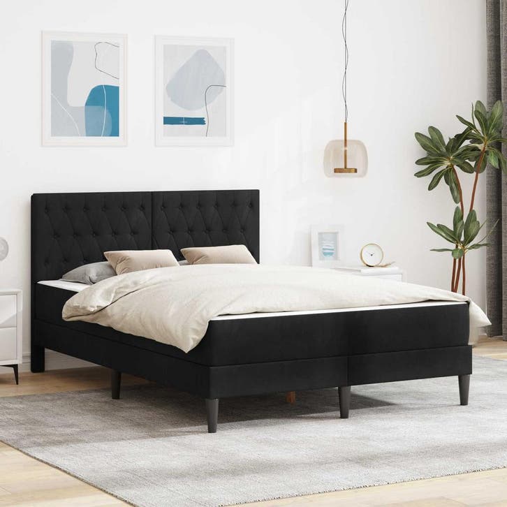 vidaXL Bedframe met matras met hoofdeinde Zwart 140 x 200 cm, Huis en Inrichting, Slaapkamer | Matrassen en Bedbodems, Nieuw, Verzenden