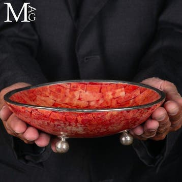 Rood bamboekoraal met zilver - Dienblad - Rode, Verzamelen, Nieuw