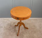 Bijzettafel - Engelse Drum Table met 3 Lades - Hout, Messing