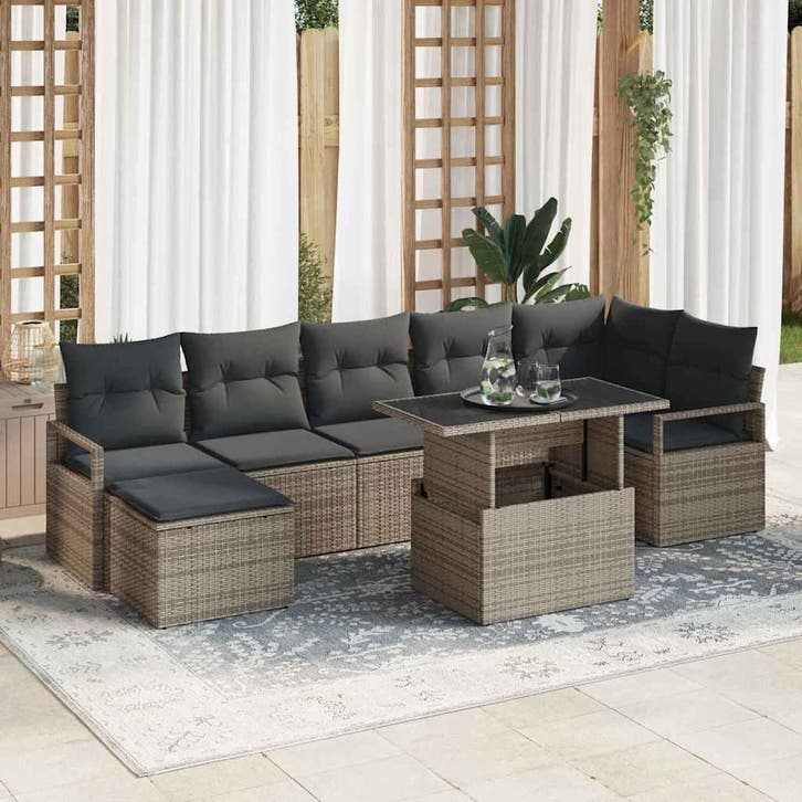 vidaXL Tuinbank Set met opslag 8 pcs Grijs Poly rattan, Tuin en Terras, Tuinsets en Loungesets, Nieuw, Verzenden