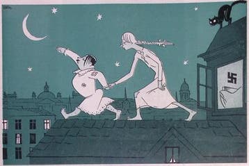Slaapwandelende Hitler op spotprent (lijst optie, Lithos), Verzenden