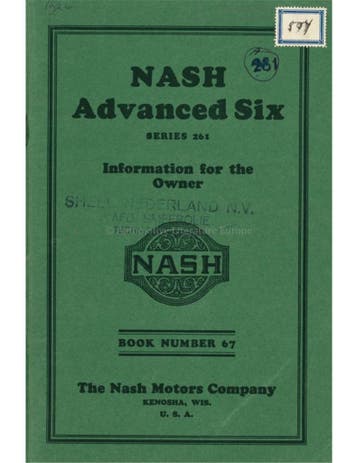 1926 NASH ADVANCED SIX INSTRUCTIEBOEKJE ENGELS, Ophalen of Verzenden