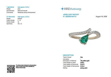 Ring - 14 karaat Geel goud - 0.69ct. tw. Smaragd - Diamant
