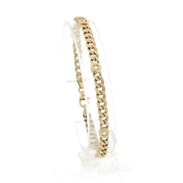 Gouden platte gourmetschakel armband met diamanten; 0,25 ct., Ophalen of Verzenden