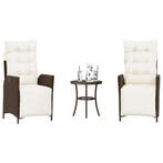vidaXL 3-delige Bistroset met kussens poly rattan bruin, Verzenden