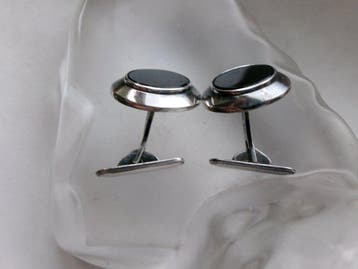 Argent, Onyx - Boutons de manchette - Art déco