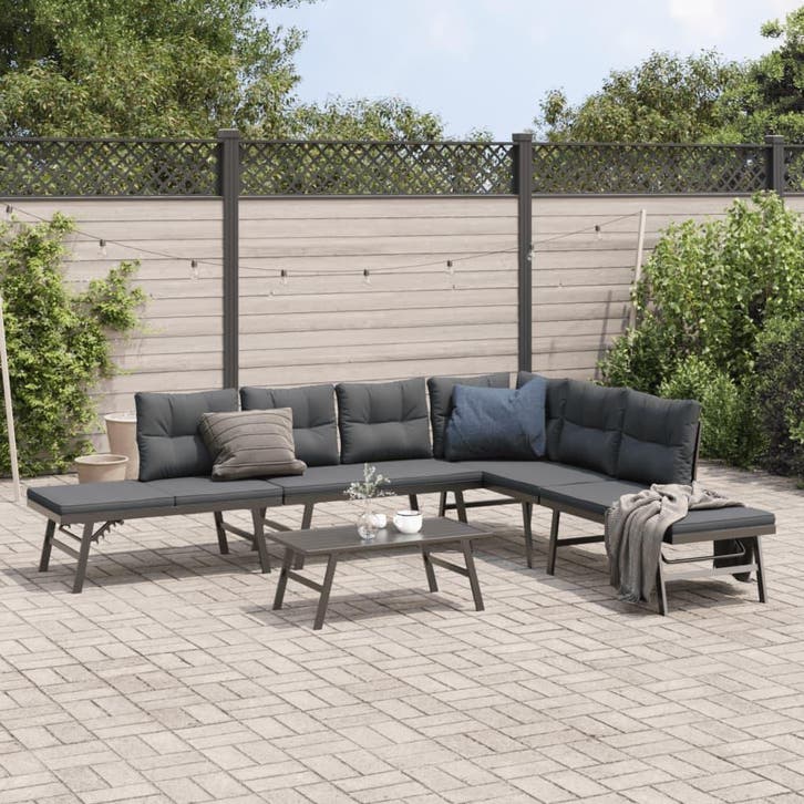 vidaXL 5-delige Tuinbankenset met kussens gepoedercoat staal, Tuin en Terras, Tuinsets en Loungesets, Nieuw, Verzenden