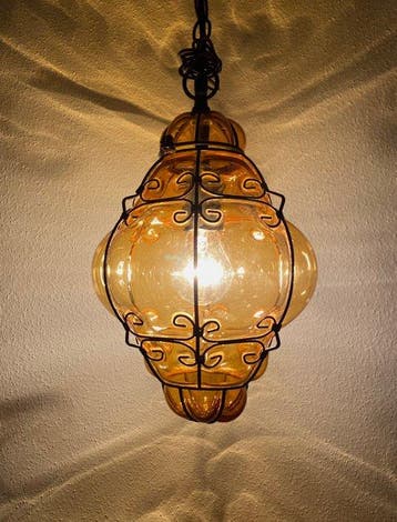 Gekooide hanglamp - Glas en metaal - Venetiaanse lamp