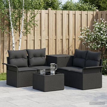 vidaXL Bankstel 6 st 4-Aantal zitplaatsen Zwart Poly Rattan, Tuin en Terras, Verzenden, Nieuw