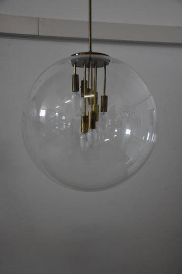 Plafonnier - Laiton, Verre - Design du milieu du XXe siècle