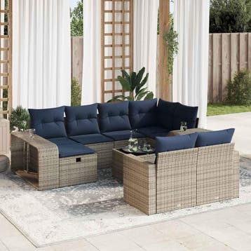 vidaXL 11-delige Loungeset met kussens poly rattan grijs, Verzenden, Loungeset