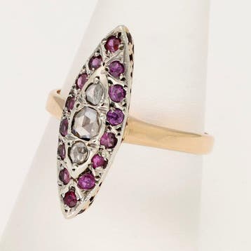 Ring - 18 karaat Geel goud Diamant (Natuurlijk) - Robijn, Handtassen en Accessoires, Nieuw