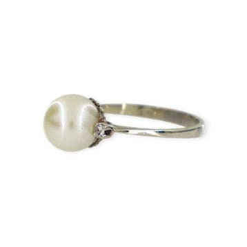 Ring - 18 karaat Witgoud Parel - Diamant, Nieuw