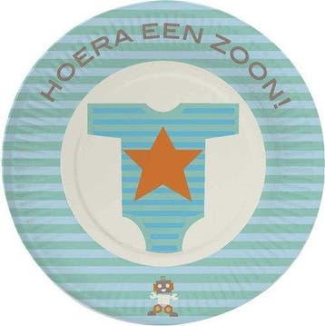 Geboorte Borden Zoon 18cm 8st, Verzenden, Nieuw
