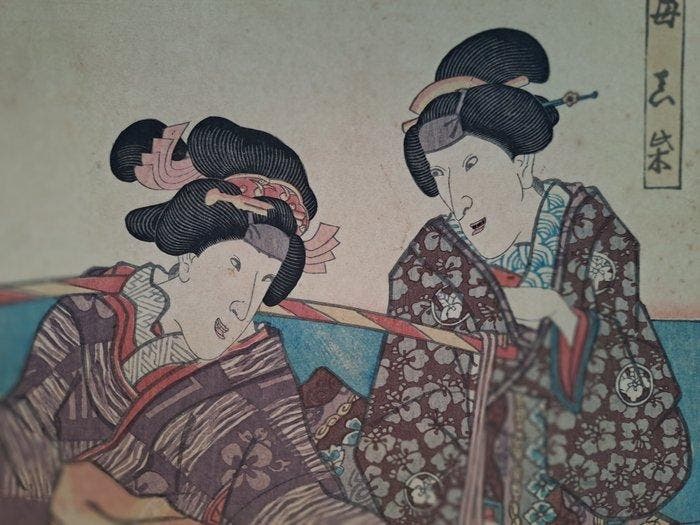 Original Woodblock Print - The Young Ladies of Prince, Antiek en Kunst, Antiek | Overige Antiek