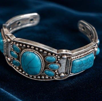 Vintage verzilverd turkoois manchetarmband - Armband
