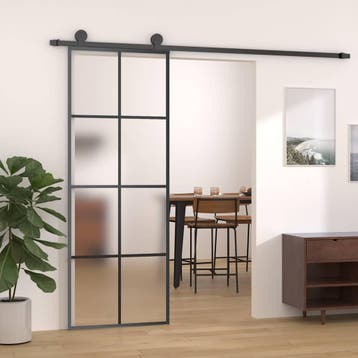vidaXL Schuifdeur 76x205 cm aluminium en ESG-glas zwart, Doe-het-zelf en Bouw, Verzenden, Nieuw