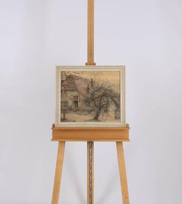 École néerlandaise (XX) - Boerderij tussen de bomentakken, Antiek en Kunst