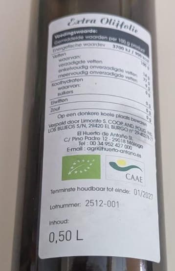 BIO olijfolie uit Ardales (Spanje) - 12 x 0.5 liter, Diversen, Levensmiddelen, Ophalen
