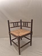 Stoel - Franse Bobbin Hoekstoel met Rieten Afwerking - Hout,, Antiek en Kunst