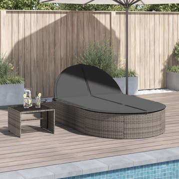 vidaXL Ligbed 2-persoons met kussens poly rattan grijs, Verzenden