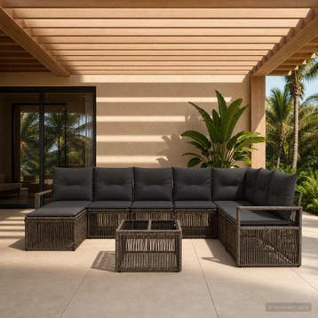 vidaXL Tuinbank Set 9 st Grijs poly rattan, Tuin en Terras, Verzenden, Nieuw