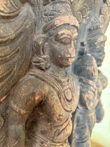 Panneau - Inde du Sud - En bois sculpté - Shiva et Parvati -