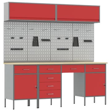vidaXL Werkkast Set met lade met opslag met slot 10 st Rood, Verzenden, Nieuw