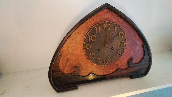 Amsterdamse School pendule klok - Art Deco eiken-, Antiek en Kunst, Antiek | Klokken