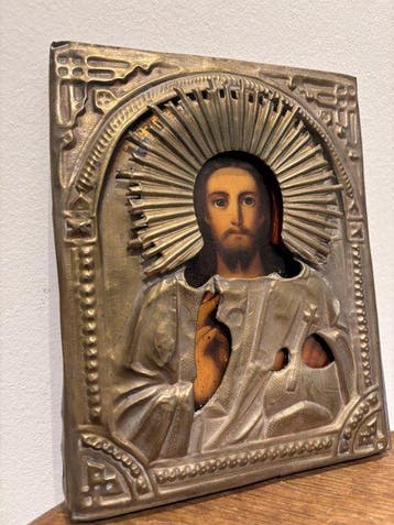 Icoon - Christus Pantokrator - Hout, Messing