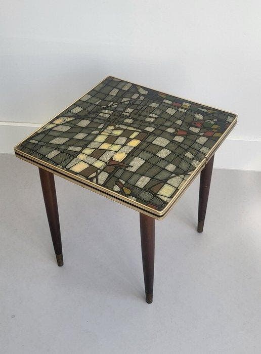 Bijzettafel - Teak, formica, Messing - Formica blad met, Antiek en Kunst, Kunst | Designobjecten