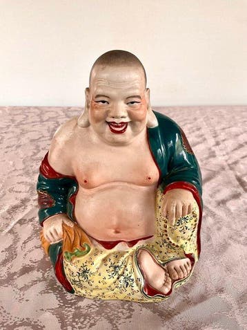 Statuette, Bouddha rieur - 22 cm - Biscuit de porcelaine -